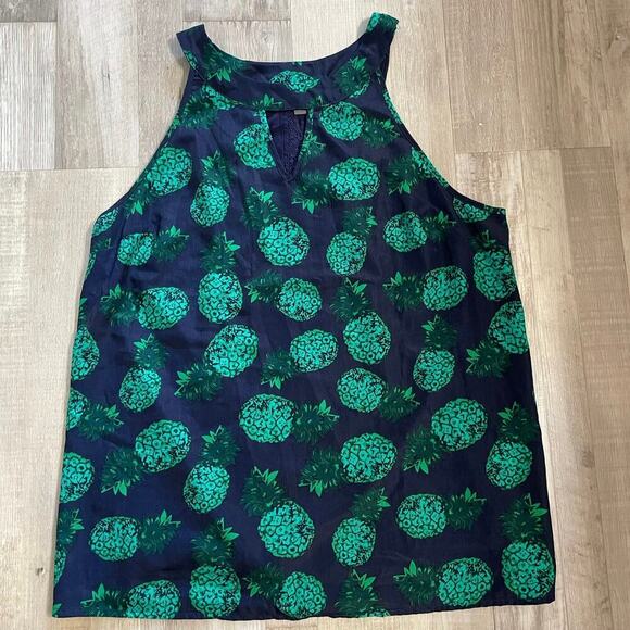 Market & Spruce Blouse  Keyhole Sleeveless Pineapple Tank Top Blue Green Sz Lg - Picture 9 of 14